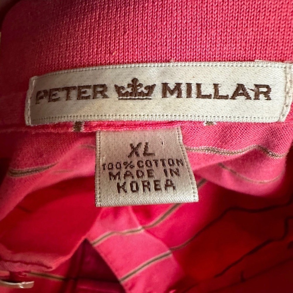 Peter Millar Mens‎ XL Pink Striped Cotton Short Sleeve Polo Shirt Golf Casual